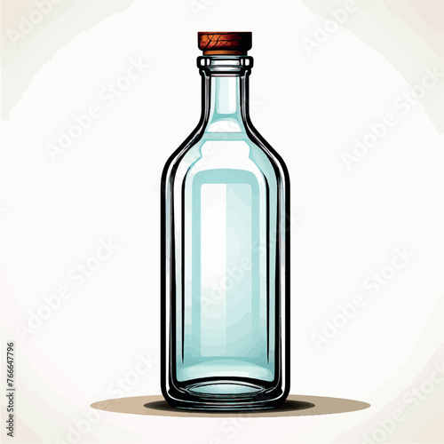 Transparent empty glass bottle isolated. 3d illustration of a glass bottle without a label. Glass bottle empty blank. 