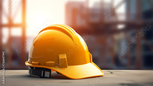 Construction site worker yellow safety helmet