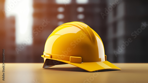 Construction house concept, yellow safety helmet