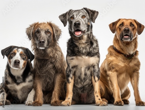 Group of dogs sitting next to each other.