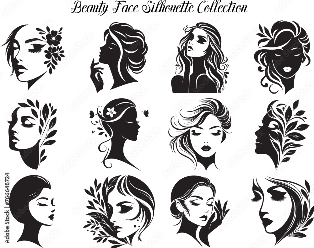 Women Face Silhouette Vector Illustration Set Women Face Silhouette Vector Illustration Set