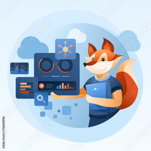 KPIs for Network Performance Illustration - Network Infrastructure and Global Internet Connection, Fox, Analytics tool, measuring performance