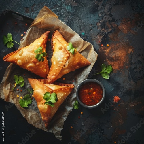 Close-Up of Delicious Indian Samosas photo