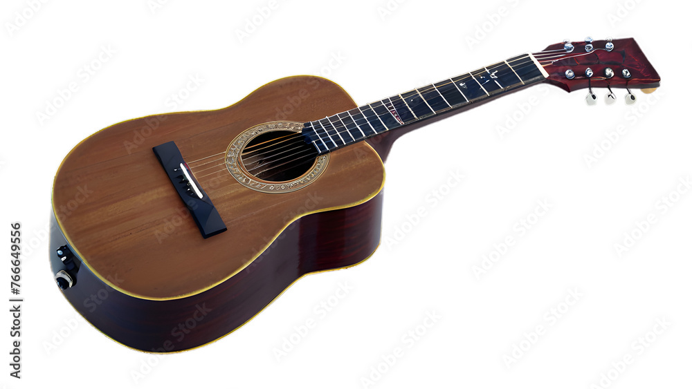 Fototapeta premium A small wooden guitar with a black neck