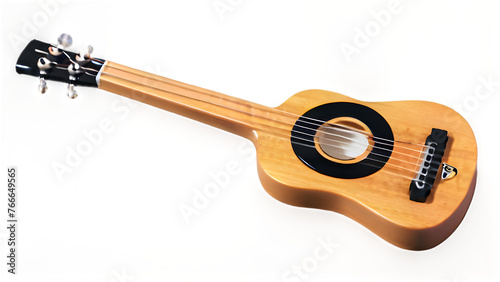 A small wooden guitar with a black neck photo