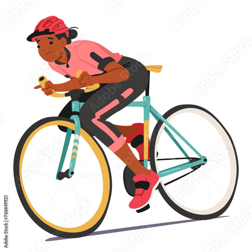 Sportswoman Cyclist Character Maneuvers Skillfully, Riding her Bike With Focused Intensity, Blending Precision And Speed