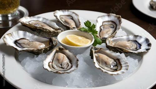 Exquisite Plate Of Elegantly Plated Oysters On A B