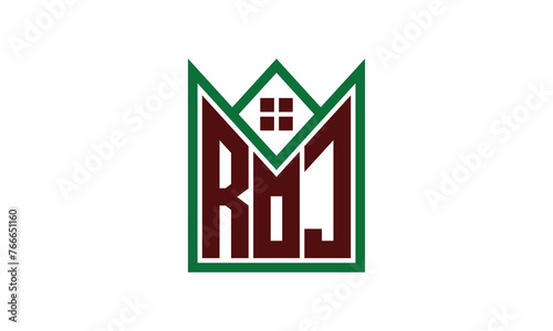 ROJ initial letter builders real estate logo design vector. construction, housing, home marker, property, building, apartment, flat, compartment, business, corporate, house rent, rental, commercial