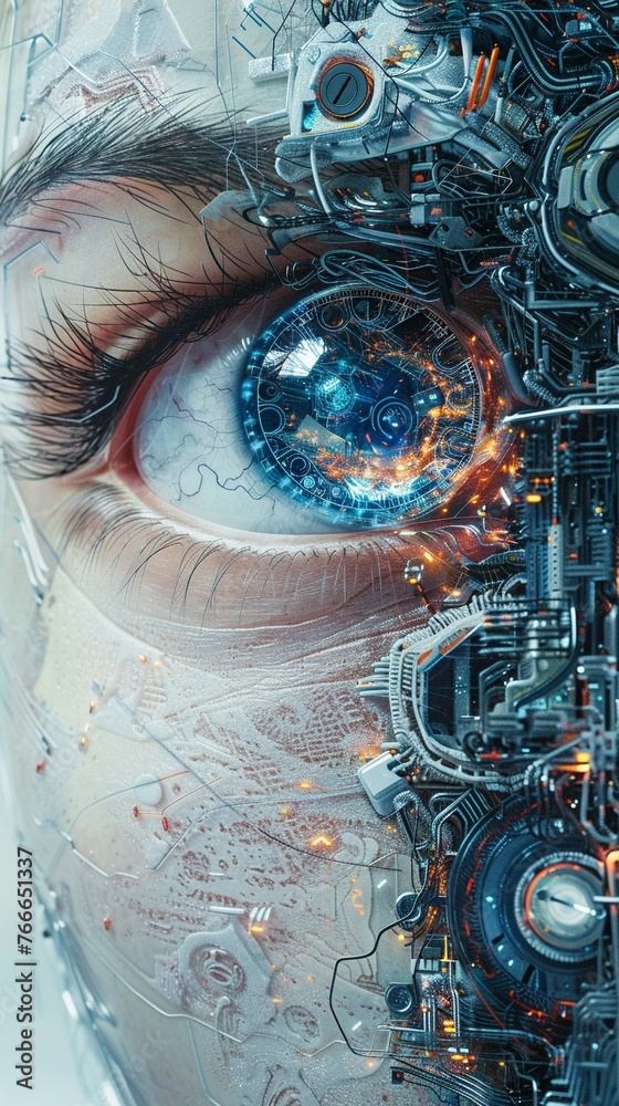 Visualize the fusion of technology and human creativity in a captivating artwork Illustrate the seamless collaboration between AI and humans to push the boundaries of traditional art forms