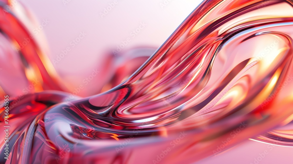 Elegant pink glass wave. 3D render of abstract twisted shape.