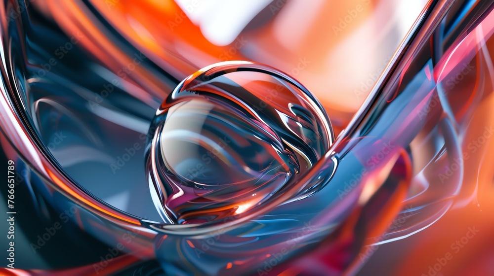 3D rendering. Abstract background with a glossy sphere. - obrazy, fototapety, plakaty 
