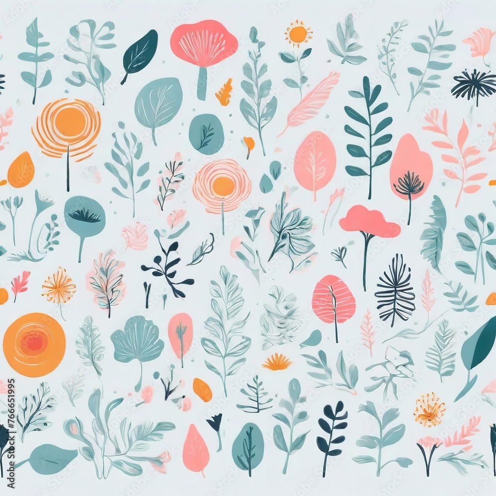 A collection of seamless pattern, colorful abstract plants and flowers. Hand drawn Collection of leaves and flowers. A close up of a pattern of flowers and leaves.
A collection of seamless pattern, colorful abstract plants and flowers. Hand drawn Collection of leaves and flowers. A close up of a pattern of flowers and leaves.