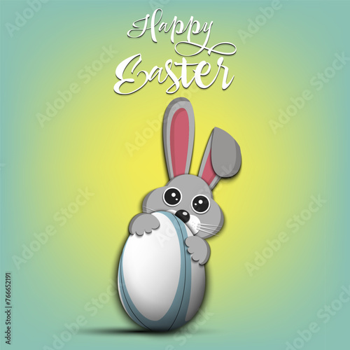 Fototapeta Naklejka Na Ścianę i Meble -  Happy Easter. Rabbit with egg shaped rugby ball