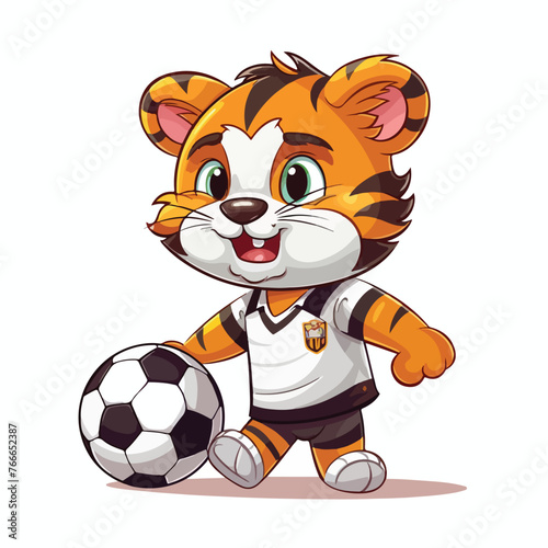 CUTE TIGER IS WEARING SOCCER JERSEY AND KICKING A B