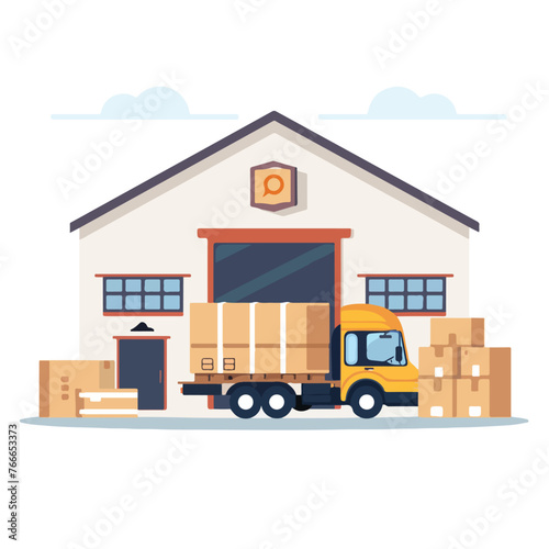 Delivery and freight shipment icon with warehouse a