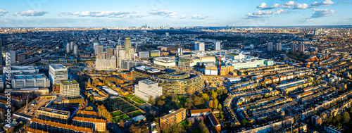 Aerial view of Shephrads Bush, a busy neighbourhood in western part of London