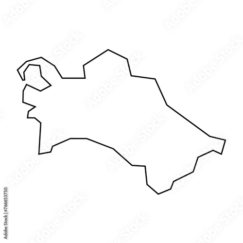 Turkmenistan country thin black outline silhouette. Simplified map. Vector icon isolated on white background.
