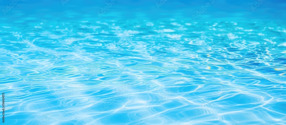 A close-up view of a pool reflecting clear blue skies and surrounded by a peaceful atmosphere