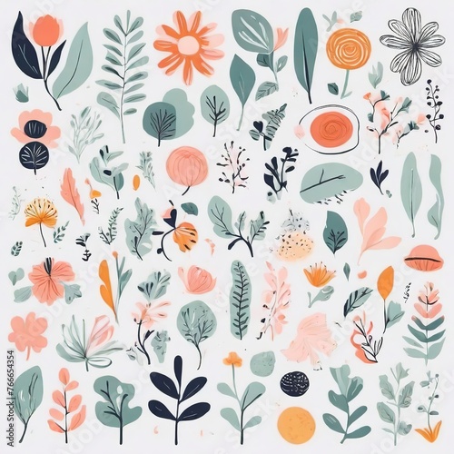 Wallpaper Mural A collection of seamless pattern, colorful abstract plants and flowers. Hand drawn Collection of leaves and flowers. A close up of a pattern of flowers and leaves.
 Torontodigital.ca