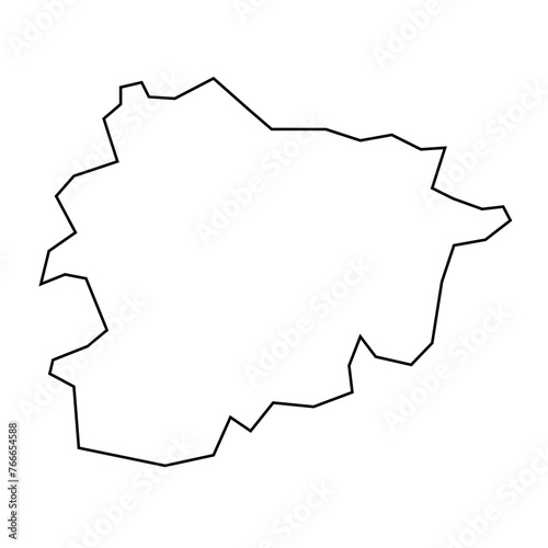 Andorra country thin black outline silhouette. Simplified map. Vector icon isolated on white background.