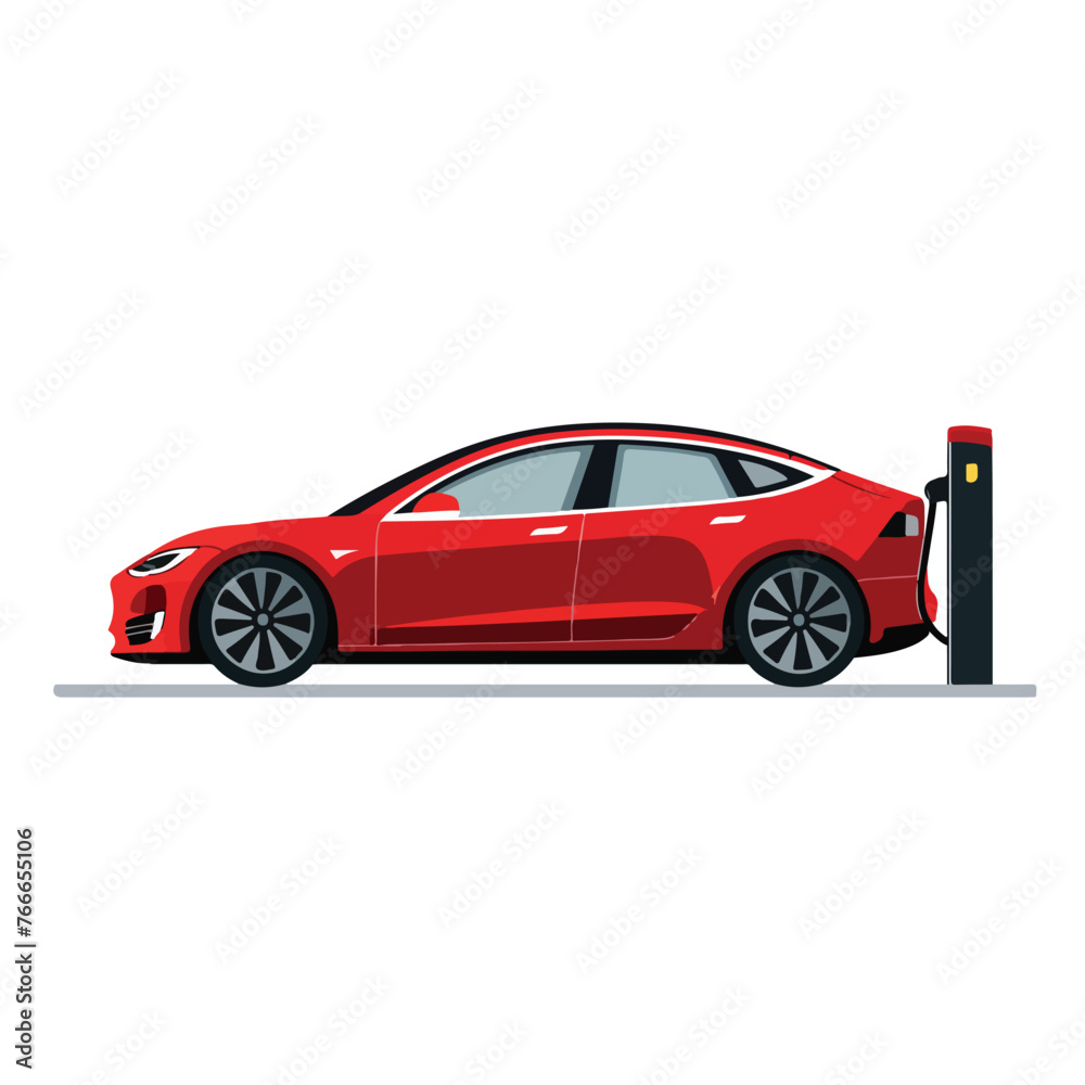Electric Cars Charging. Isolated cars silhouette wi
