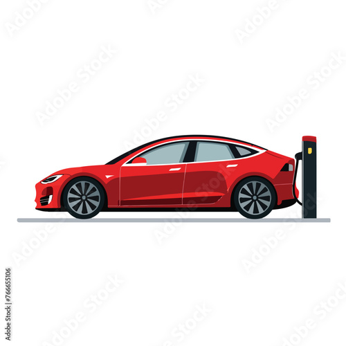 Fototapeta Naklejka Na Ścianę i Meble -  Electric Cars Charging. Isolated cars silhouette wi