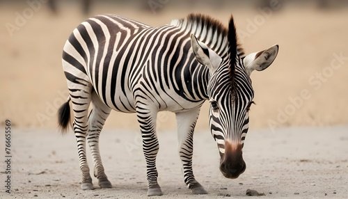 A Zebra With Its Head Held Low Sniffing The Groun