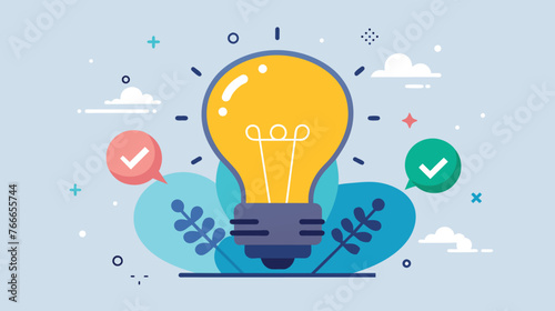 Bright Idea Concept With Light Bulb and Check Marks