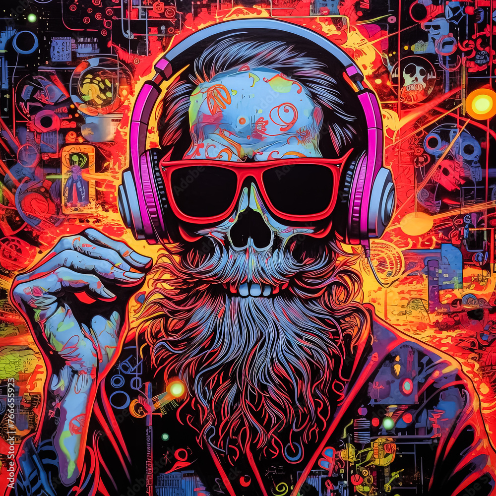 Obraz premium A neon skull with neon colors.