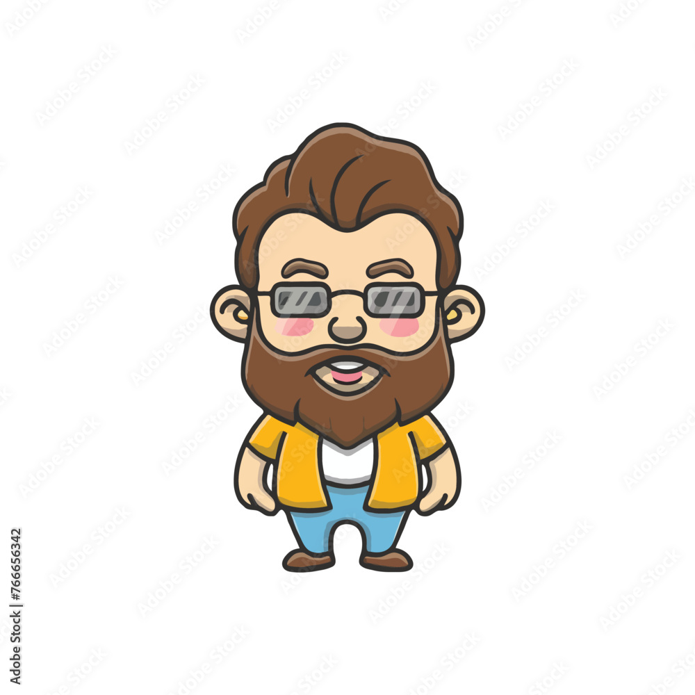 cute bearded man cartoon icon with mascot logo vector illustration