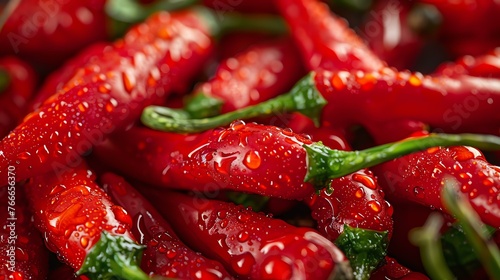 Red chili peppers with water drops. photo