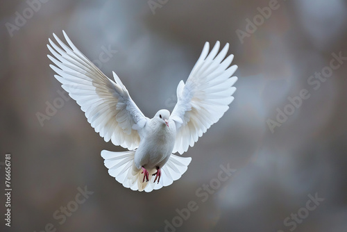 close up isolated image of a white dove flying photo