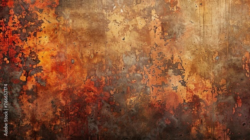 Grunge texture. Dark brown background with red and yellow spots. photo