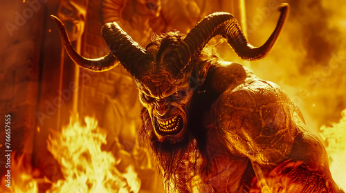 Demon Demonic devil in the fire of hell inferno burning bright fire. Digital album Art photo