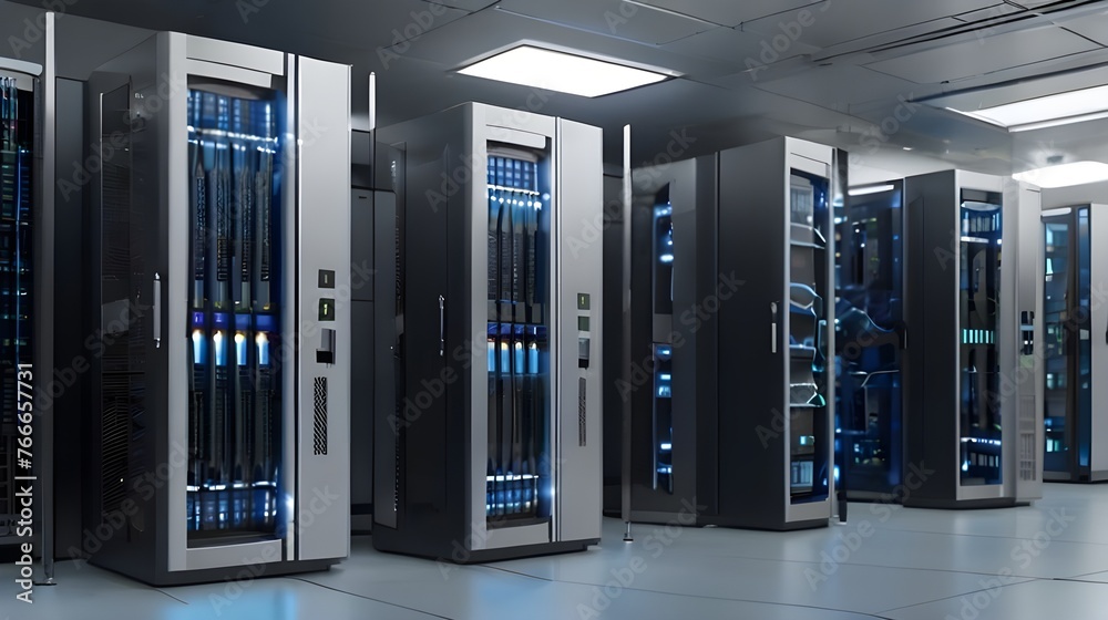 Server room or server computers with data hub.servers in the center Server room or server computers with data hub.servers in the center