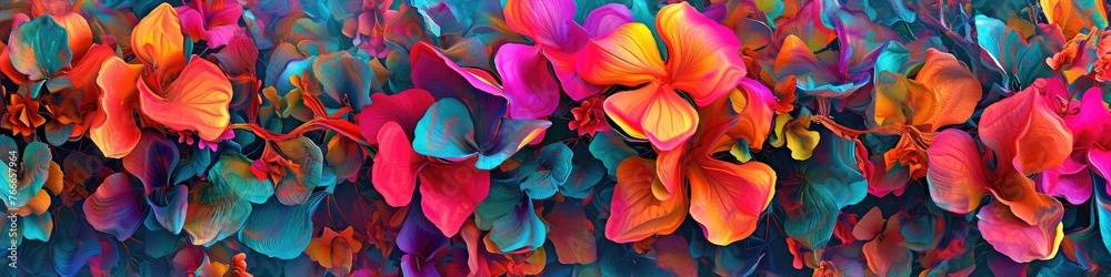 a visually striking picture of an abstract floral vine, where vibrant colors seamlessly come together to form a visually captivating masterpiece.