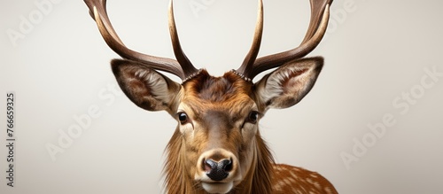 portrait of stag on white background, copy space photo
