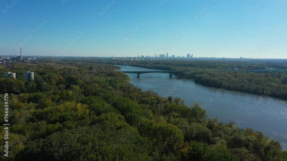 Panorama Bridge Vistula Skyscrapers Warsaw Aerial View Poland