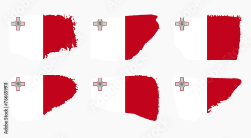 Malta flag collection with palette knife paint brush strokes grunge texture design. Grunge brush stroke effect set