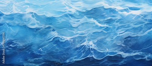 Blue ocean portrayed in a painted artwork featuring rolling waves in shades of blue and white photo