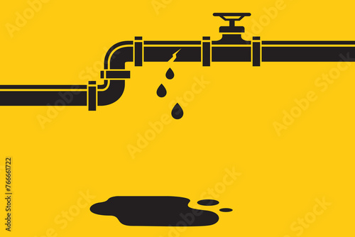 plumbing service pattern with leaking pipe and water puddle isolated on yellow background