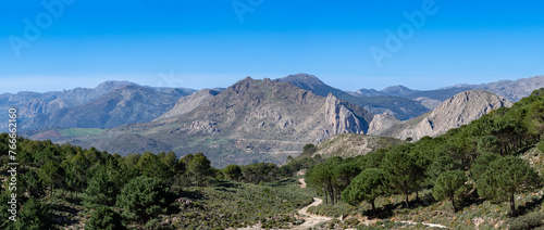Panoramic view on hiking trail to Maroma peak, Sierra Tejeda, Spain 