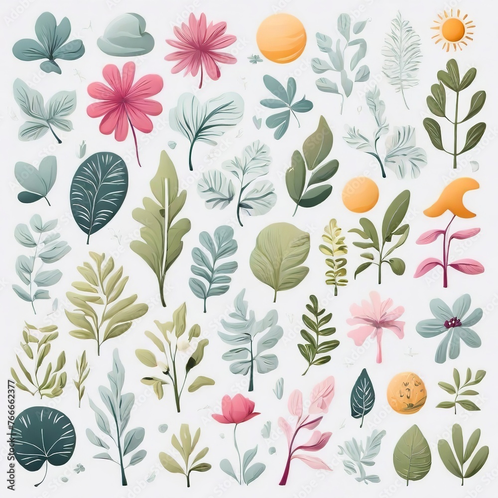 A collection of seamless pattern, colorful abstract plants and flowers. Hand drawn Collection of leaves and flowers. A close up of a pattern of flowers and leaves.
A collection of seamless pattern, colorful abstract plants and flowers. Hand drawn Collection of leaves and flowers. A close up of a pattern of flowers and leaves.