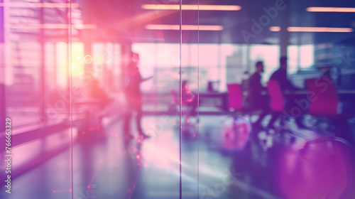 Modern Interior office with Blurred Business Cyan and Magenta Neon bokeh image 