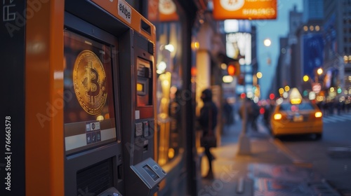 Cryptocurrency ATMs Cinematic shots of cryptocurrency ATMs in urban settings highlighting the accessibility and conven AI generated illustration photo