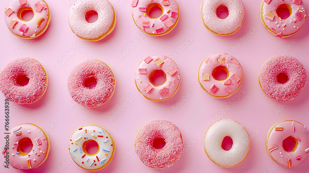 Image of a row of cute doughnuts. Image of a row of cute doughnuts.