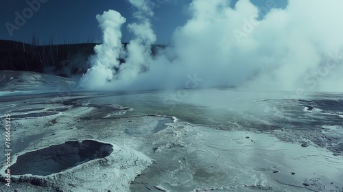 Geothermal Galore Cinematic shots of geothermal hot springs and geysers erupting with steam showcasing the Earths geotAI generated illustration