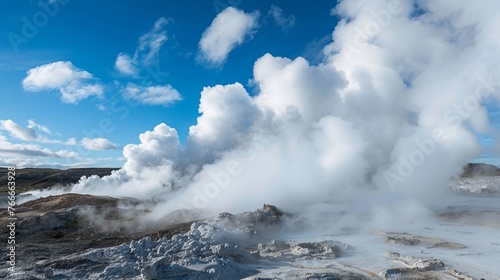 Geothermal Gems Detailed photographs of geothermal power plants tapping into the Earths natural heat to generate clean AI generated illustration