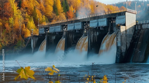 Hydro Harmony Professional captures of hydroelectric dams and turbines harnessing the power of flowing water demonstra AI generated illustration photo