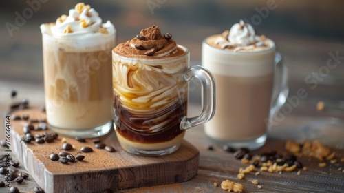 Seasonal Specialties Detailed photographs of seasonal coffee drinks and flavors such as pumpkin spice lattes in the fa AI generated illustration photo